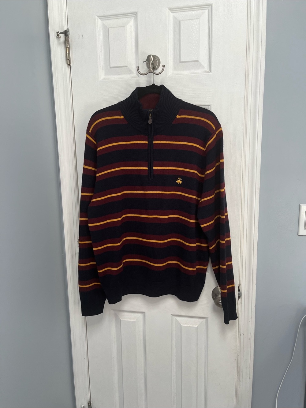 Brooks Brothers Sweater Men L Multicolor Striped Quarter Zip Mock Merino Wool